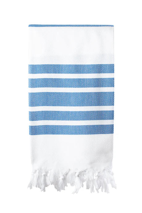 Turkish Towel - Herringbone White & Royal Blue