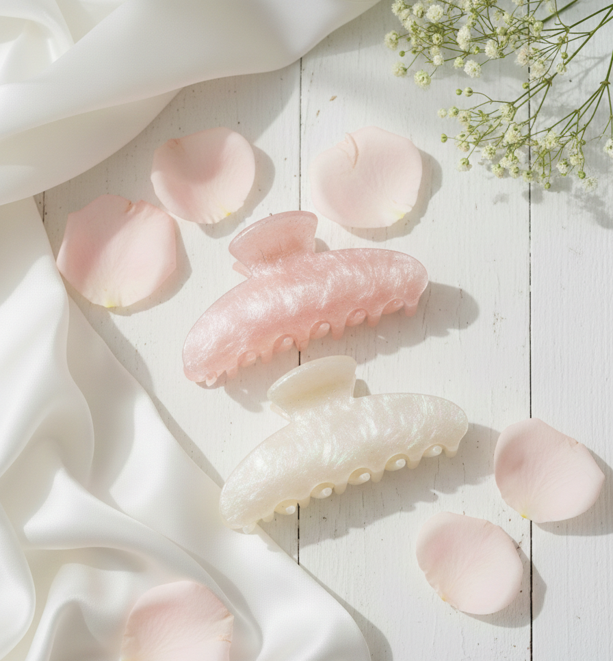 Marble Glitter Claw Clips - Pink and White - Set of 2