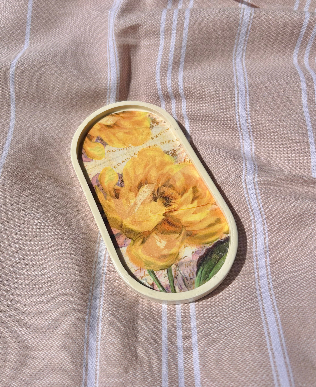 Handmade Oval Trinket Dish - Yellow Flower