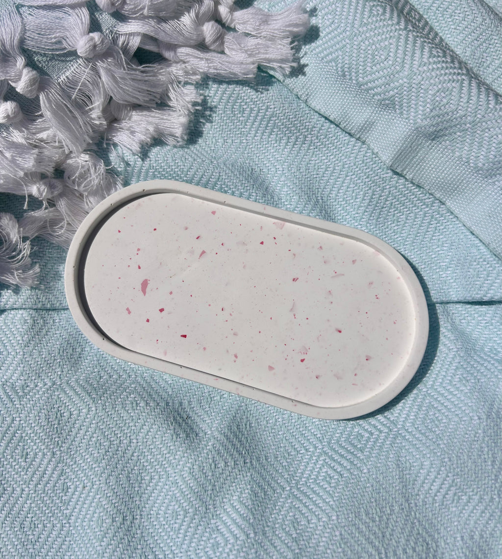 Handmade Oval Trinket Dish - Pink Speckled