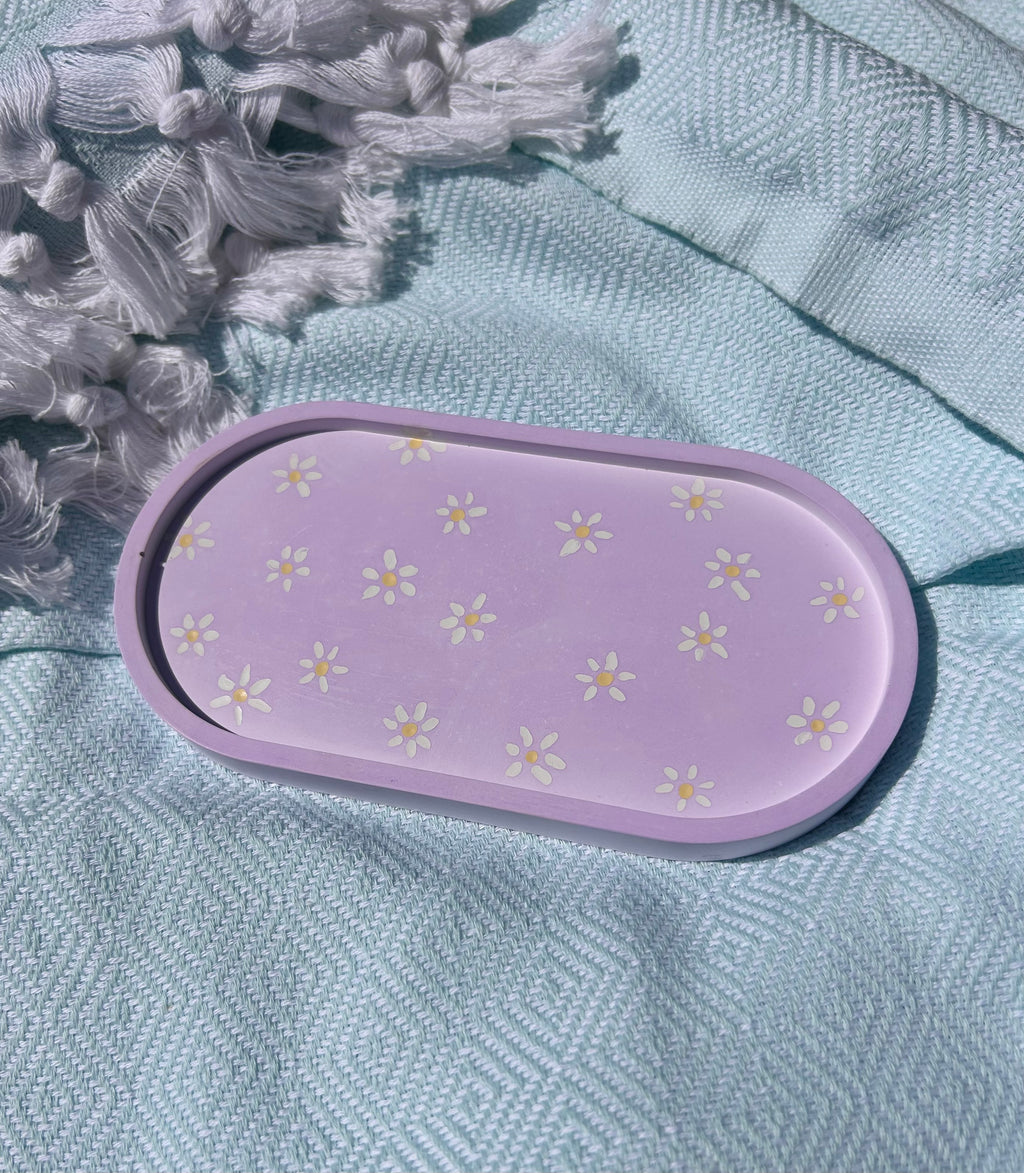 Handmade Oval Trinket Dish - Purple Daisy